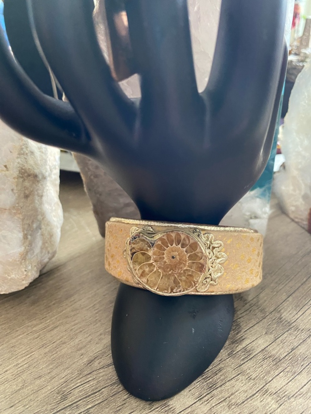 Ammonite Fossil Leather Bracelet Cuff Unisex